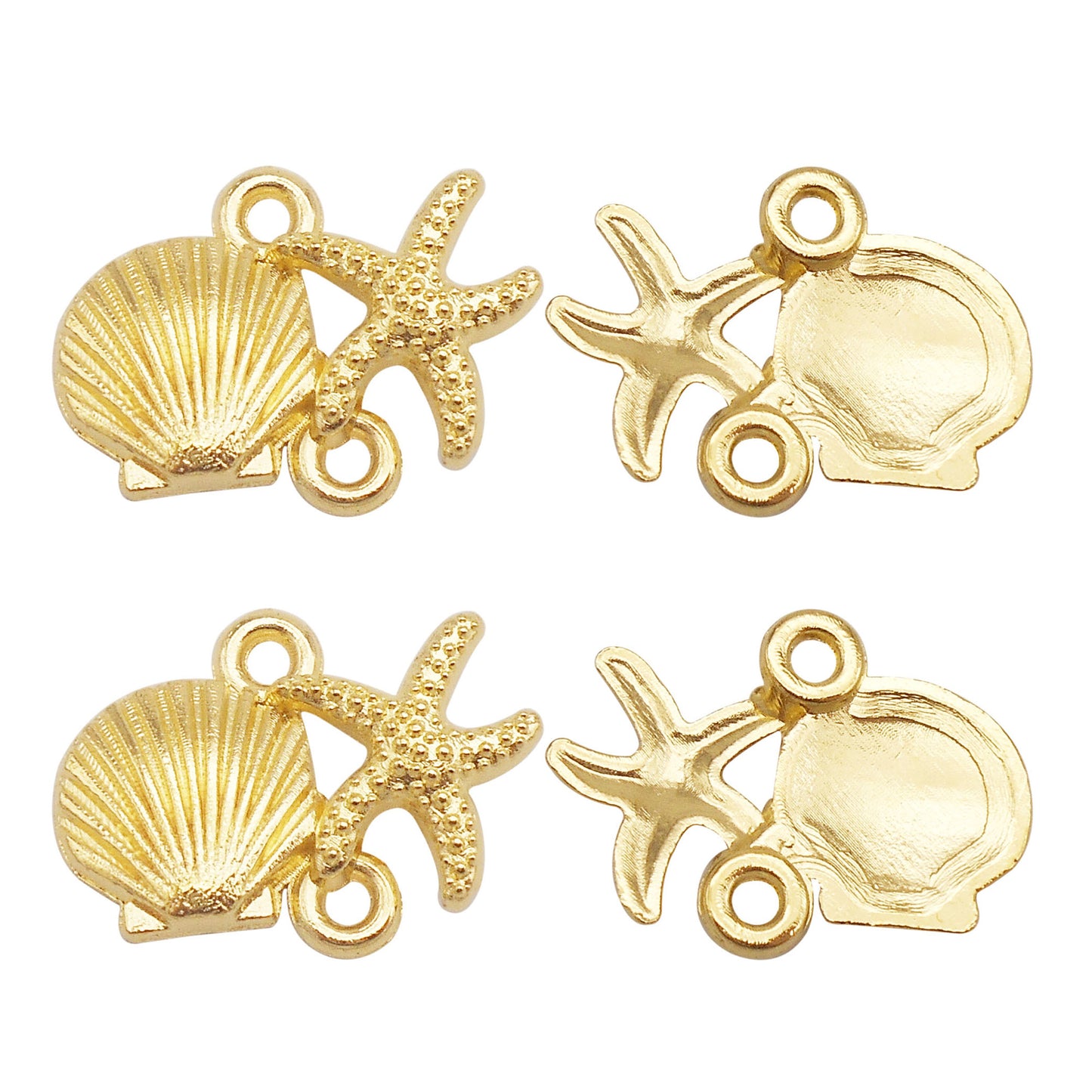 20Pcs 13x16mm Retro Gold Seashell & Starfish Combo Charms Metal Marine Life Pendants for Jewelry Making DIY Crafts Decor