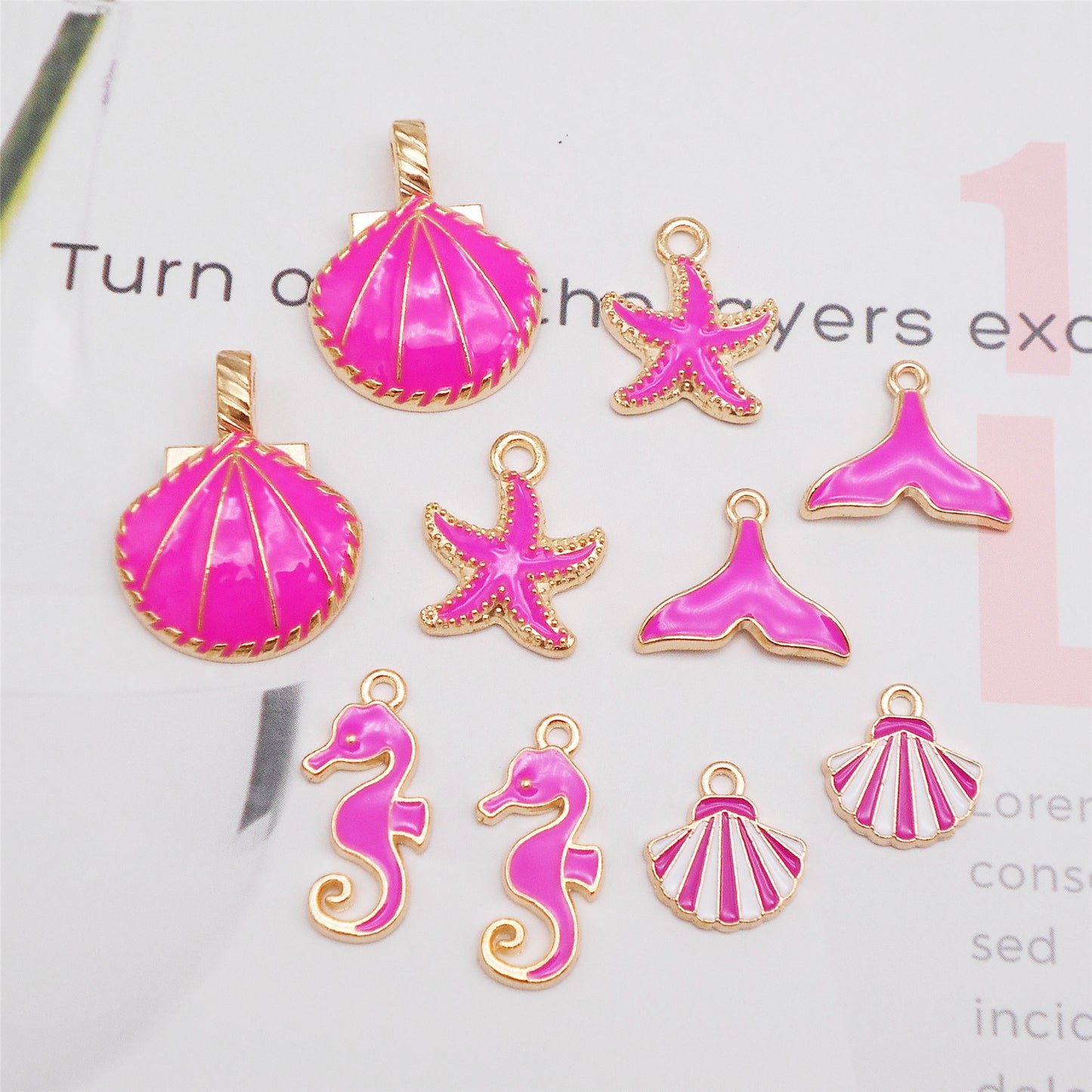 5Pairs Rose Enamel Marine Life Charms Metal Sea Horse Seashell Starfish Pendants DIY Making Accessories Crafts Supplies Jewelry Decoration
