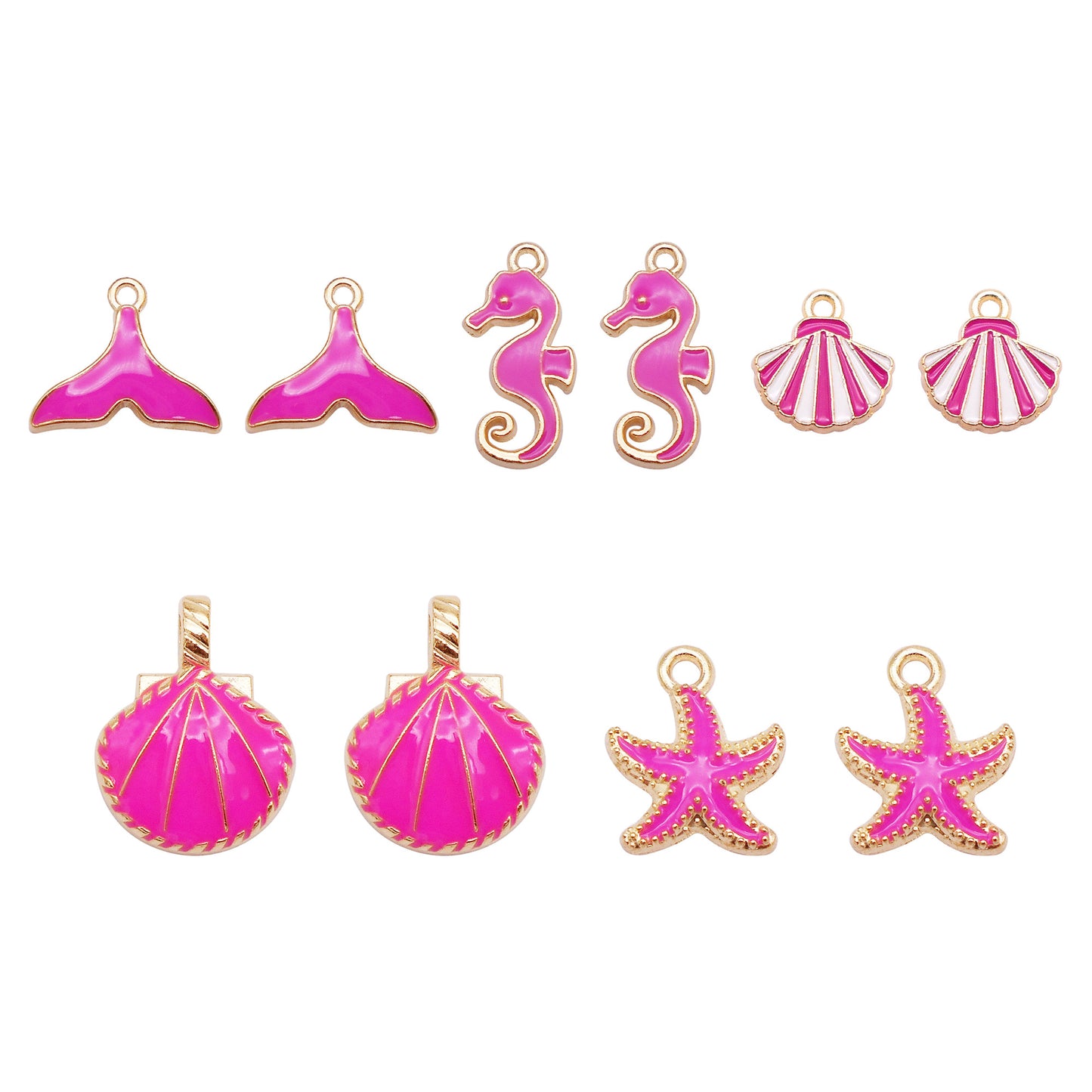 5Pairs Rose Enamel Marine Life Charms Metal Sea Horse Seashell Starfish Pendants DIY Making Accessories Crafts Supplies Jewelry Decoration