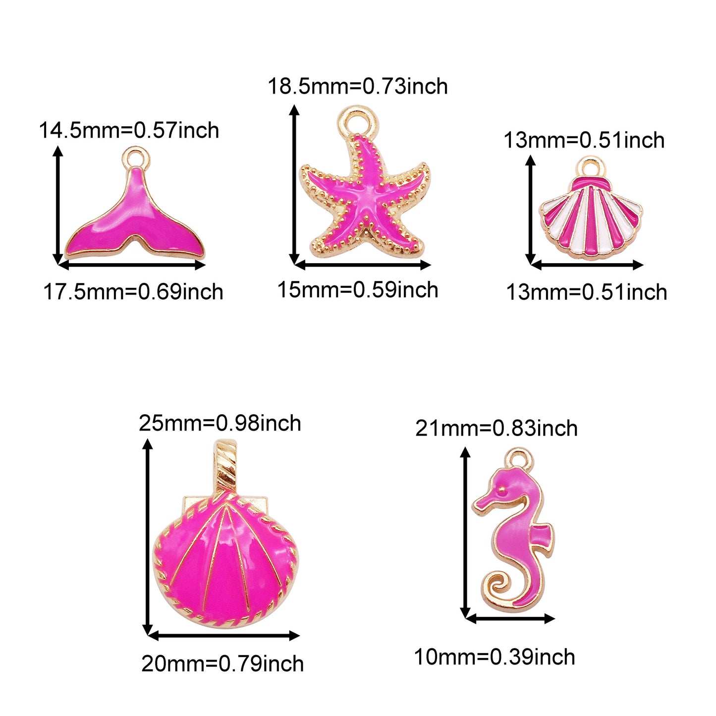 5Pairs Rose Enamel Marine Life Charms Metal Sea Horse Seashell Starfish Pendants DIY Making Accessories Crafts Supplies Jewelry Decoration