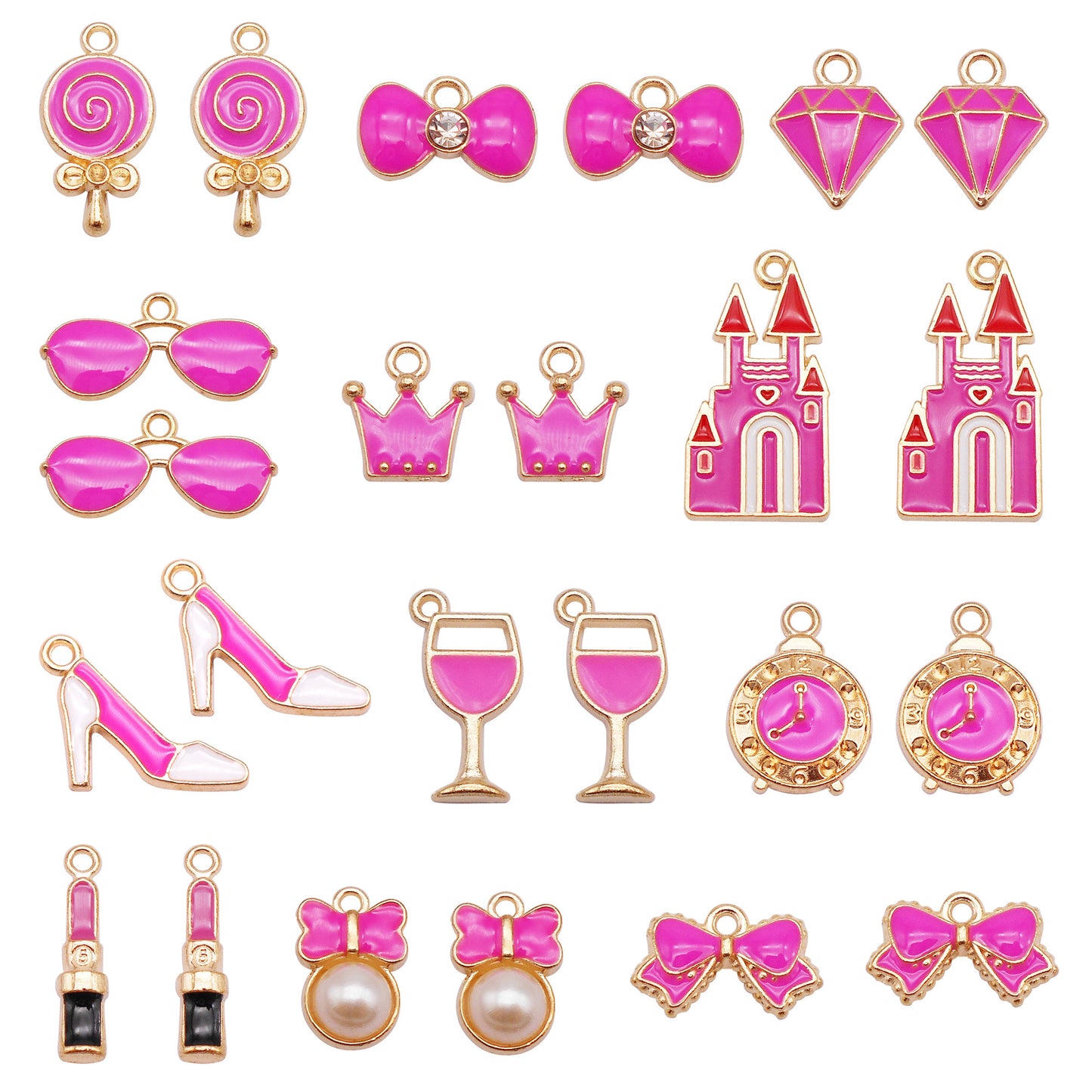 12Pairs Metal Crown Bowknot Wine Glass Shaped Charms Rose Enamel for Pendant Jewelry Making DIY Crafts Decor