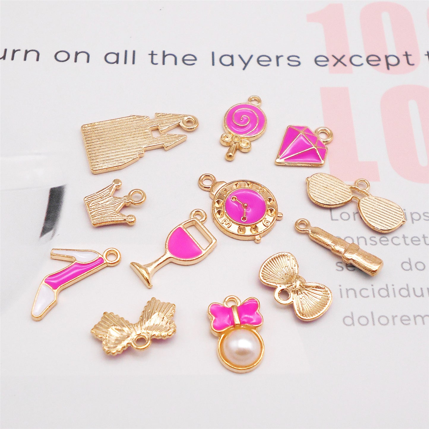 12Pairs Metal Crown Bowknot Wine Glass Shaped Charms Rose Enamel for Pendant Jewelry Making DIY Crafts Decor
