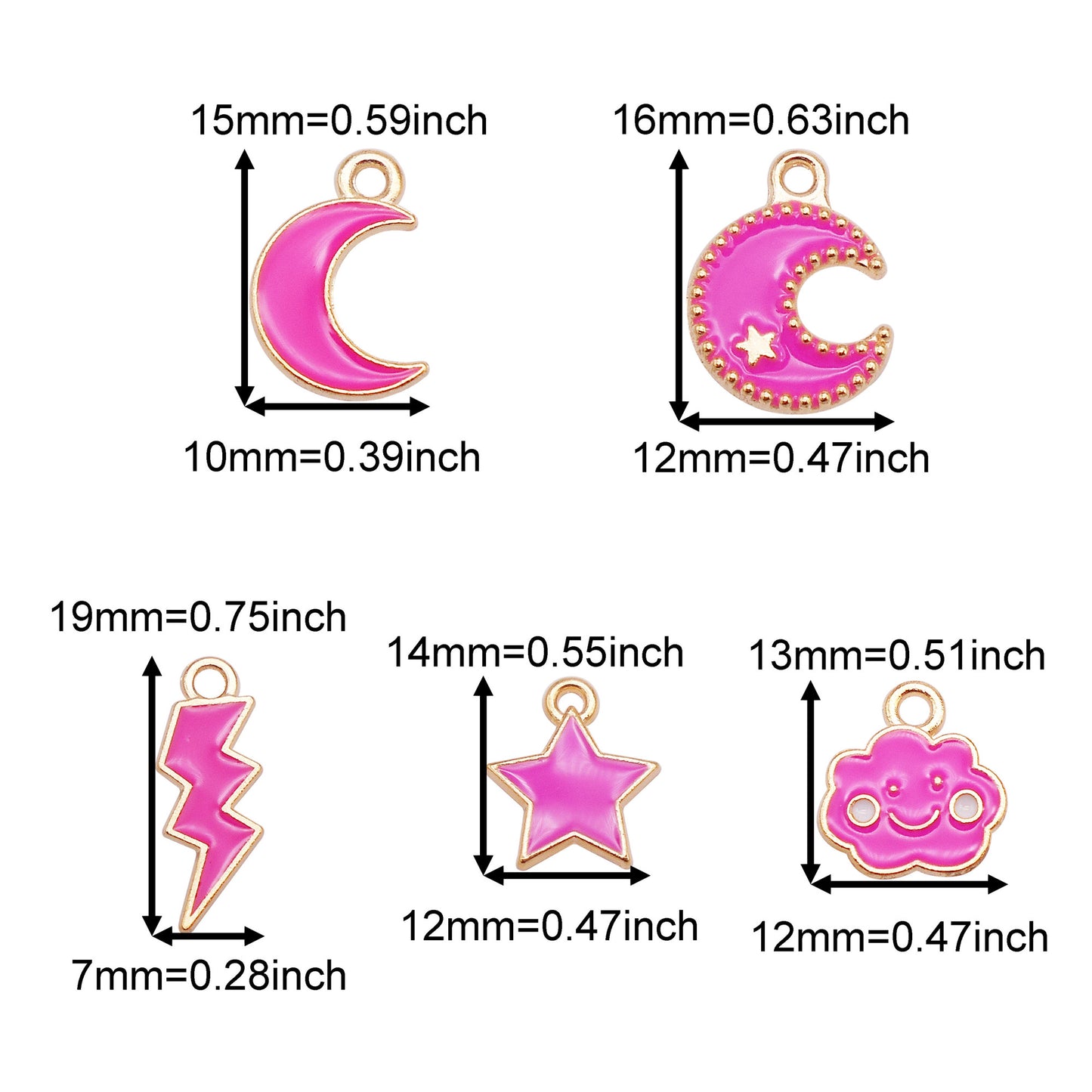 15Pcs Metal Moon Star Charms Enamel Lightning Cloud Pendants for DIY Jewelry Making Necklace Bracelet Earrings Decor Crafts Supplies