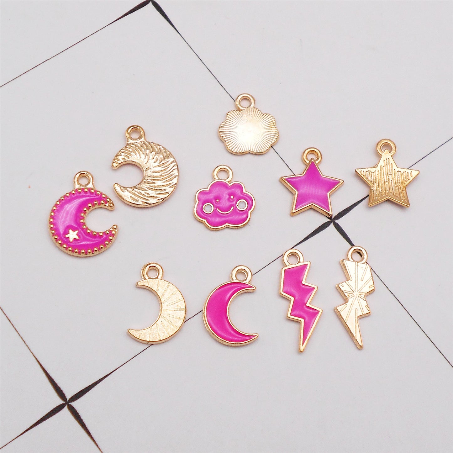 15Pcs Metal Moon Star Charms Enamel Lightning Cloud Pendants for DIY Jewelry Making Necklace Bracelet Earrings Decor Crafts Supplies