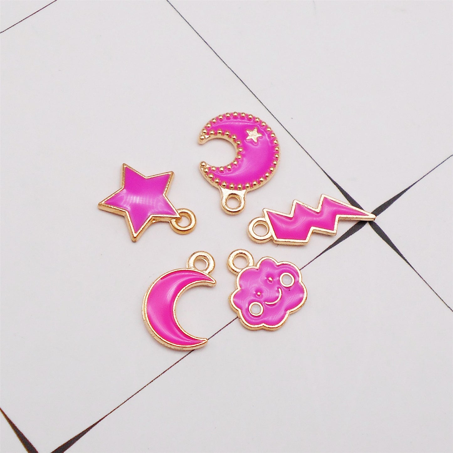 15Pcs Metal Moon Star Charms Enamel Lightning Cloud Pendants for DIY Jewelry Making Necklace Bracelet Earrings Decor Crafts Supplies
