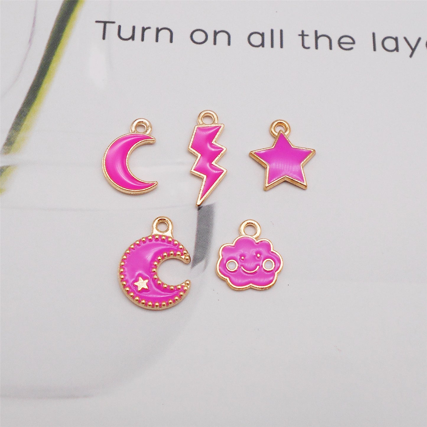 15Pcs Metal Moon Star Charms Enamel Lightning Cloud Pendants for DIY Jewelry Making Necklace Bracelet Earrings Decor Crafts Supplies