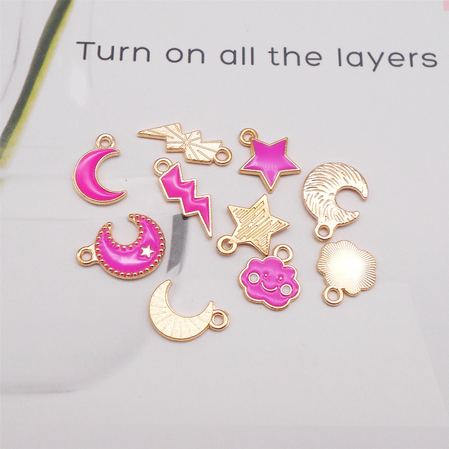15Pcs Metal Moon Star Charms Enamel Lightning Cloud Pendants for DIY Jewelry Making Necklace Bracelet Earrings Decor Crafts Supplies