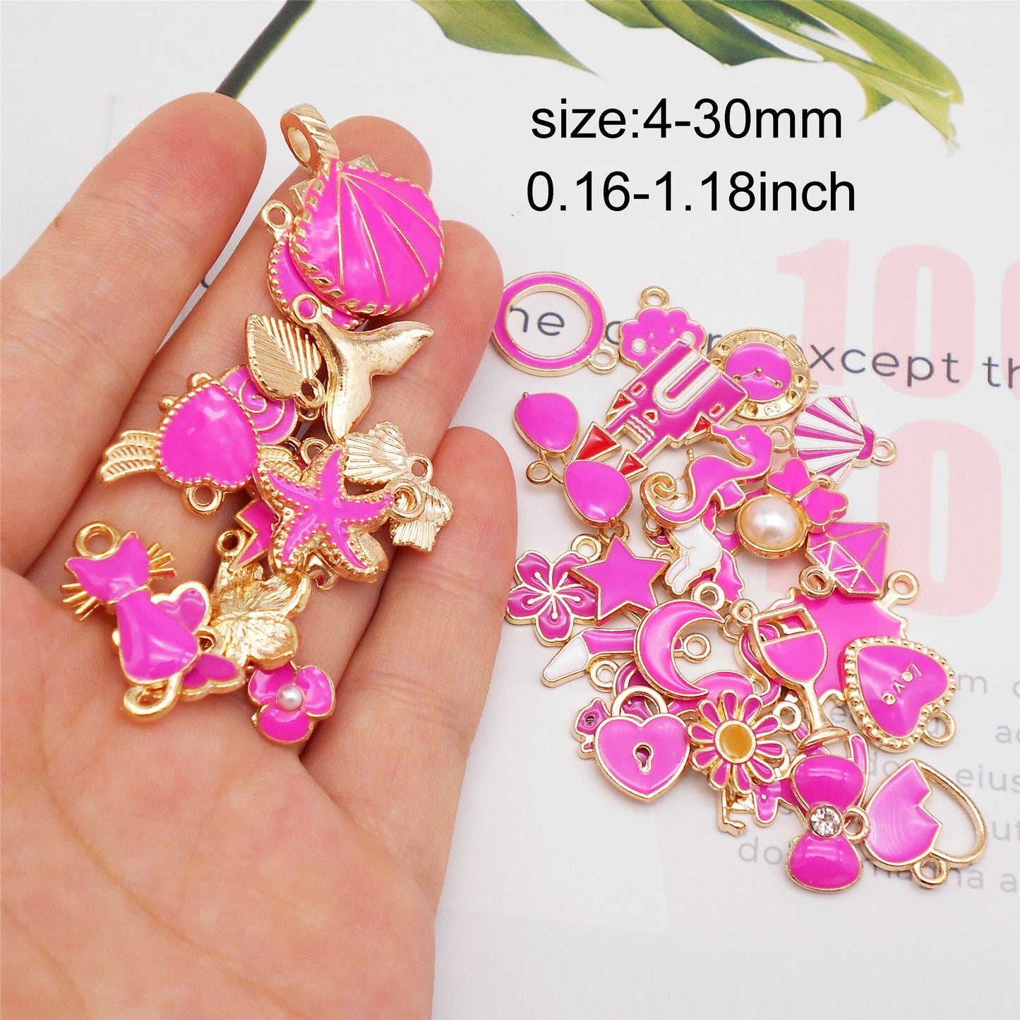 80pcs Fashion Charms Bright Pink Bling Pendants for Women Princess Jewelry Necklace Earrings Bracelet DIY Making