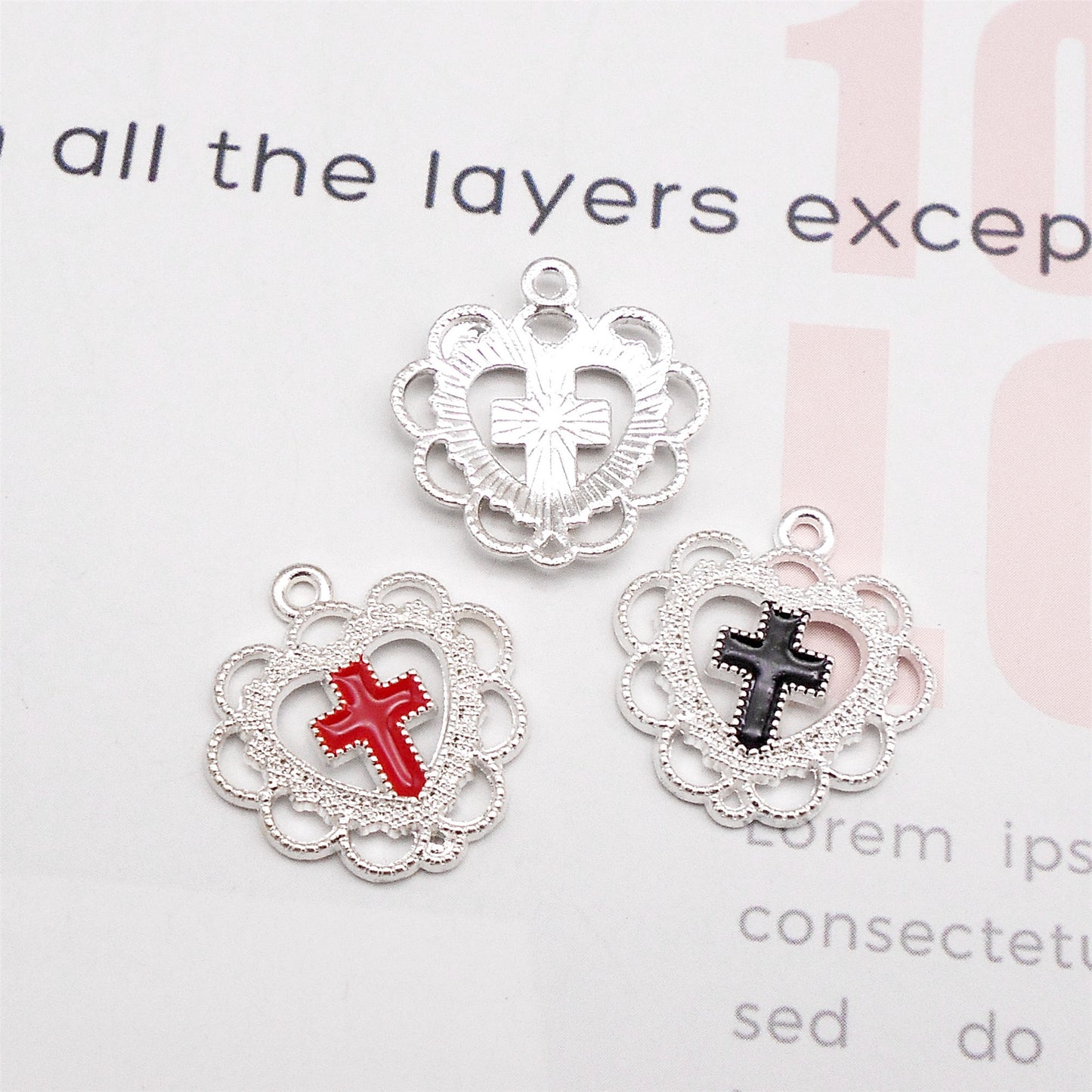 12Pcs 21x20mm Flower Bezel Alloy Enamel Cross Charms Metal Heart Pendants for Necklace Bracelet Earrings Making DIY Crafts Decor