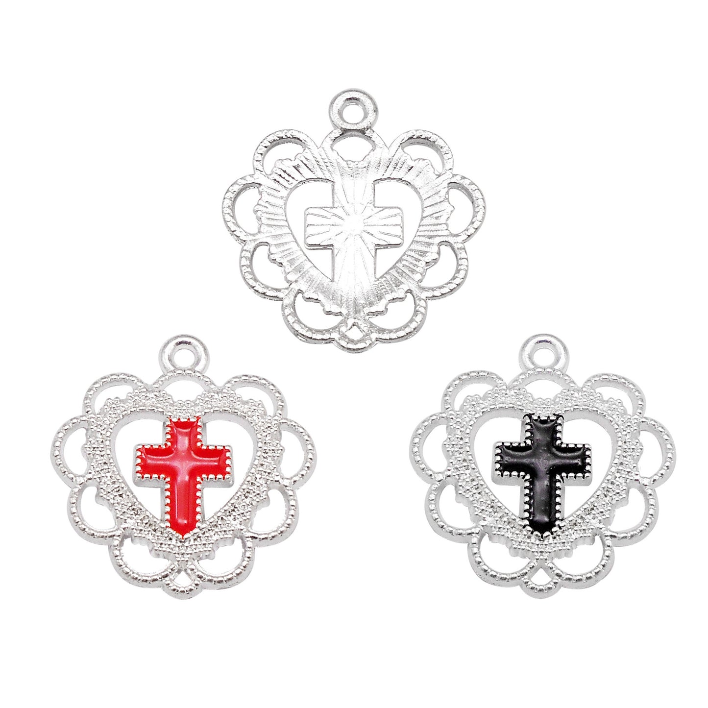12Pcs 21x20mm Flower Bezel Alloy Enamel Cross Charms Metal Heart Pendants for Necklace Bracelet Earrings Making DIY Crafts Decor