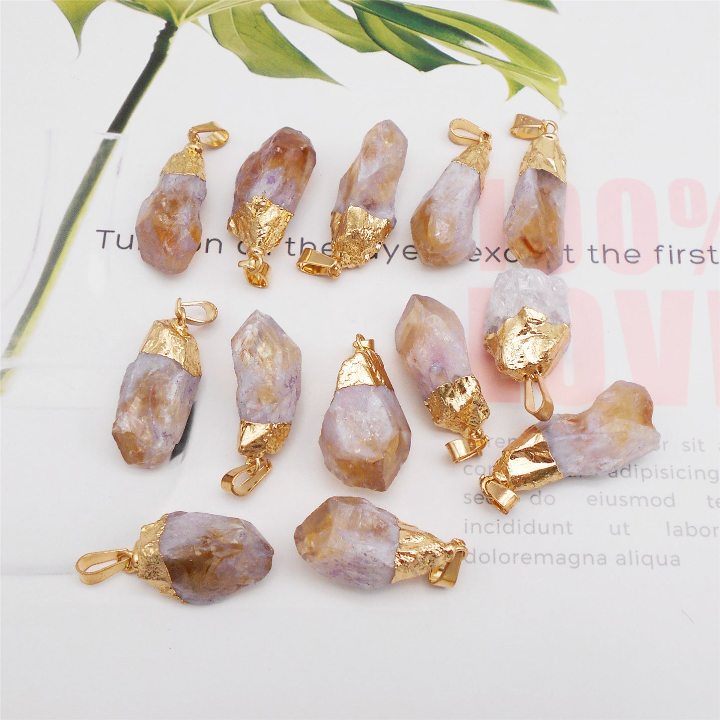 2Pcs Yellow Crystal Citrine Pendants Irregular Natural Crystal Charms Raw Stone Dangle for Necklace Bracelet Making Art Crafts Decor