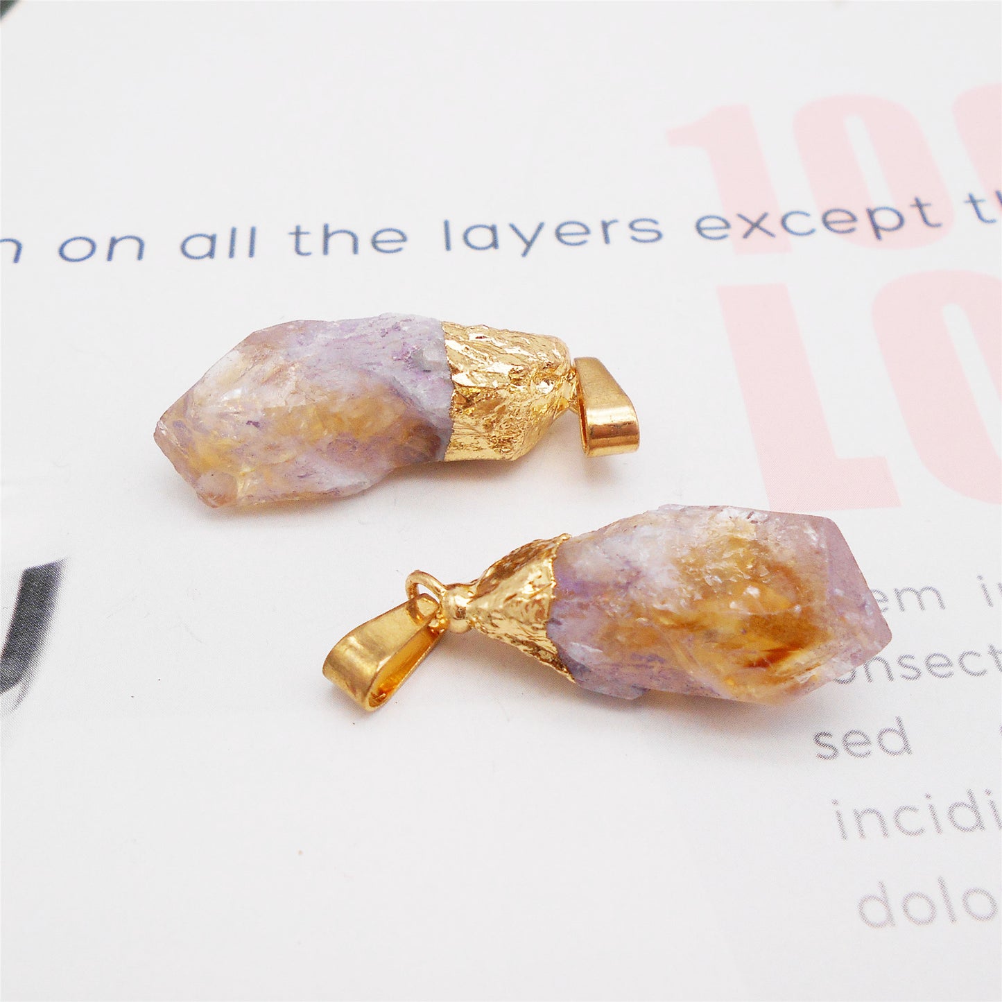 2Pcs Yellow Crystal Citrine Pendants Irregular Natural Crystal Charms Raw Stone Dangle for Necklace Bracelet Making Art Crafts Decor