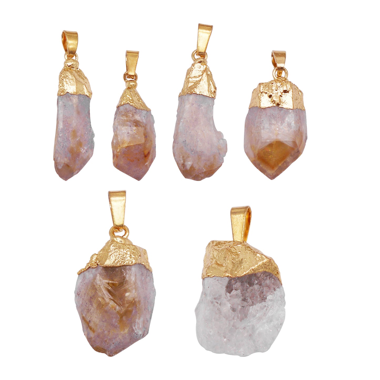 2Pcs Yellow Crystal Citrine Pendants Irregular Natural Crystal Charms Raw Stone Dangle for Necklace Bracelet Making Art Crafts Decor