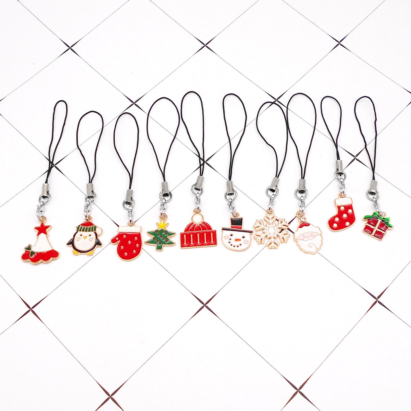 10Pcs Christmas Snowflake Glove Charms Metal Enamel Dangle Phone Chains for DIY Pendants Jewelry Making, Phone Case Decor, Craft Supplies
