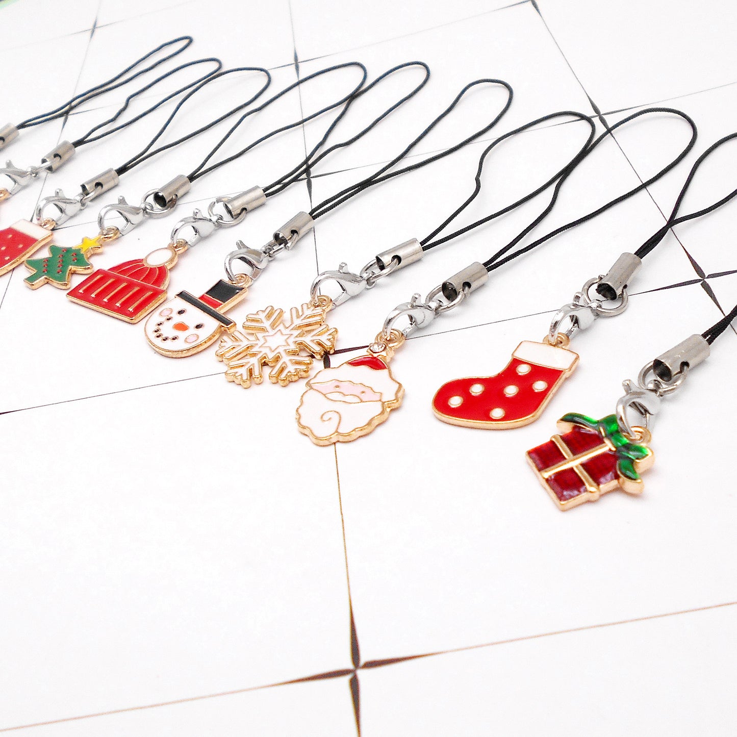 10Pcs Christmas Snowflake Glove Charms Metal Enamel Dangle Phone Chains for DIY Pendants Jewelry Making, Phone Case Decor, Craft Supplies
