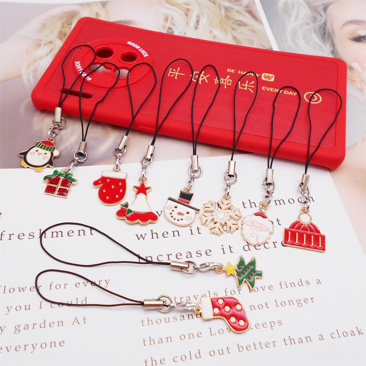 10Pcs Christmas Snowflake Glove Charms Metal Enamel Dangle Phone Chains for DIY Pendants Jewelry Making, Phone Case Decor, Craft Supplies
