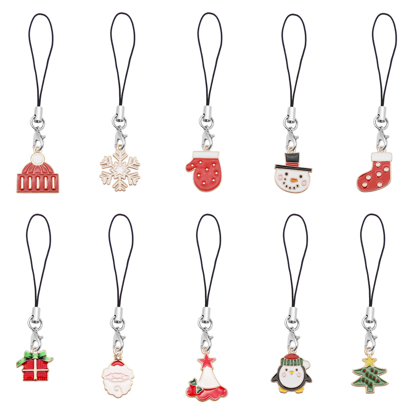 10Pcs Christmas Snowflake Glove Charms Metal Enamel Dangle Phone Chains for DIY Pendants Jewelry Making, Phone Case Decor, Craft Supplies