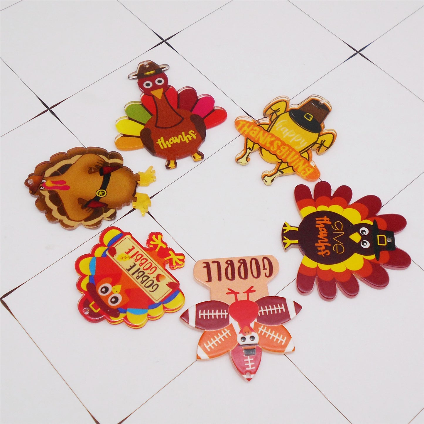 6Pcs Thanksgiving Turkey Charms Acrylic Material for DIY Pendant Jewelry Making Party Decor Crafts Supplies