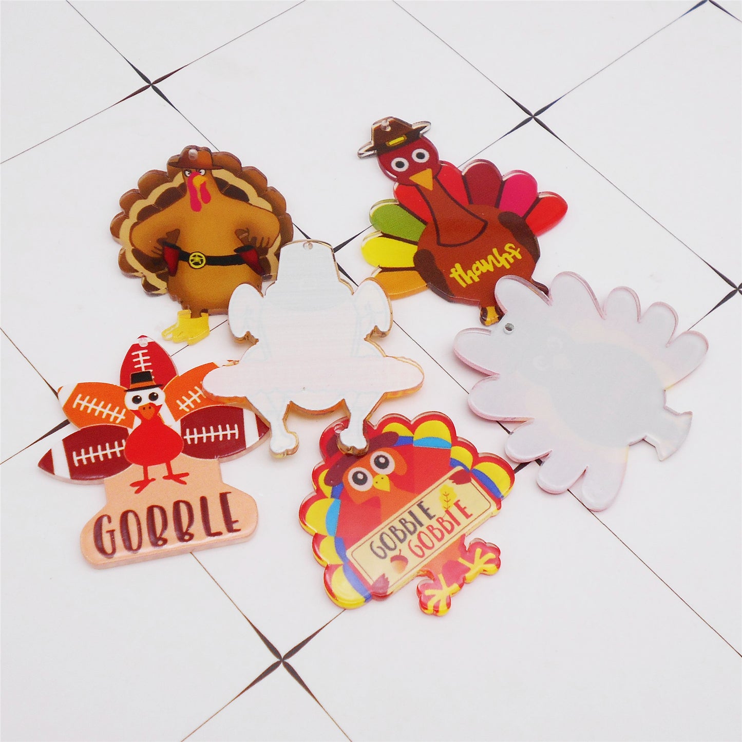 6Pcs Thanksgiving Turkey Charms Acrylic Material for DIY Pendant Jewelry Making Party Decor Crafts Supplies
