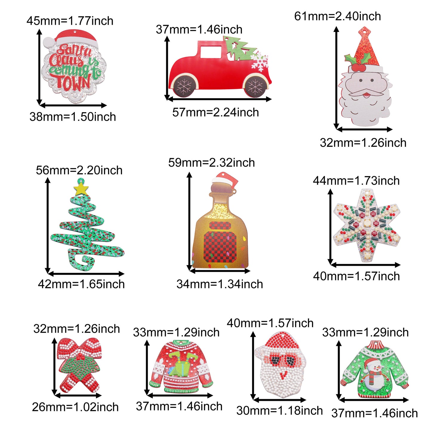 10Pcs Resin Christmas Series Charms Acrylic Car Clothes Shaped Dangle for DIY Pendant Jewelry Making Crafts Decor