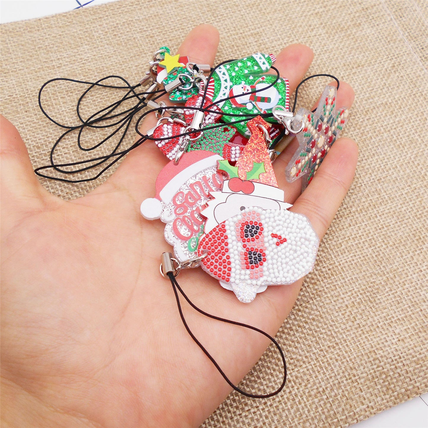 10Pcs Acrylic Christmas Dangle Phone Chain Snowflake Car Charms for DIY Pendants Jewelry Making Phone Case Decor