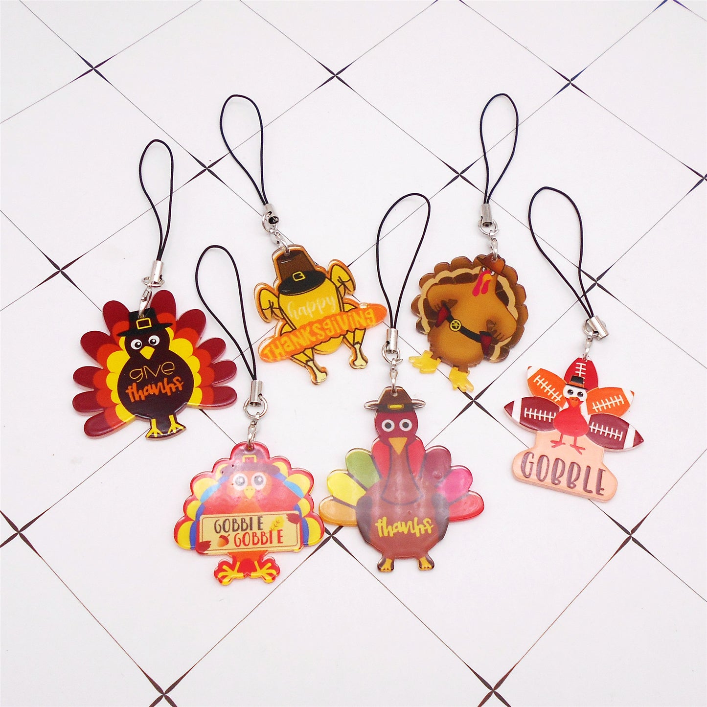 6pcs Thanksgiving Turkey Dangle Phone Chain Acrylic Charms for DIY Pendant Jewelry Making Phone Case Crafts Decor
