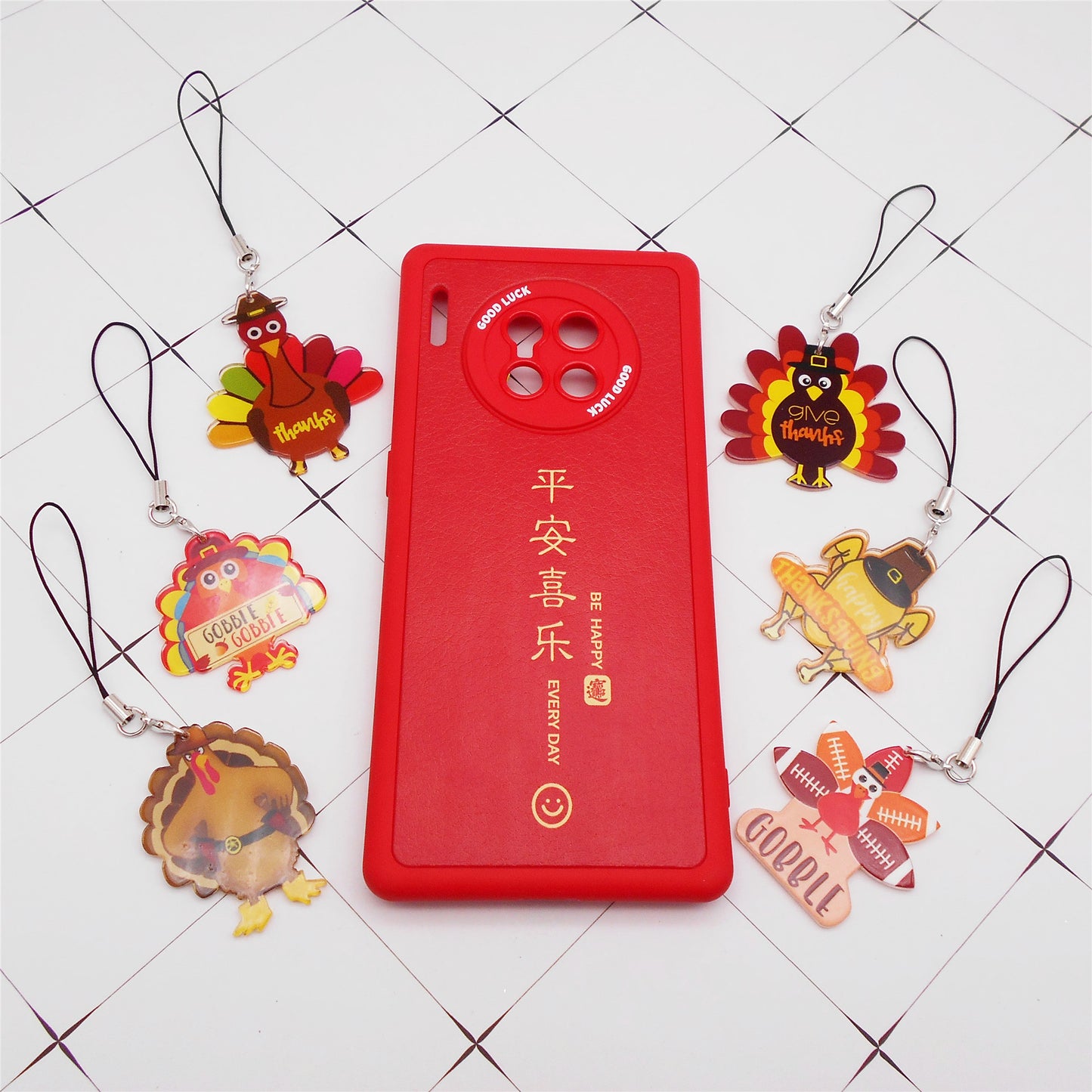 6pcs Thanksgiving Turkey Dangle Phone Chain Acrylic Charms for DIY Pendant Jewelry Making Phone Case Crafts Decor