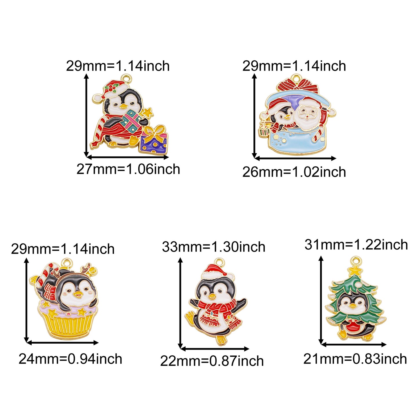 Christmas Penguin & Cat Pendants - 4/5/9Pcs Enamel Metal Charms for DIY Jewelry, Keyring, Decor & Craft Accessories