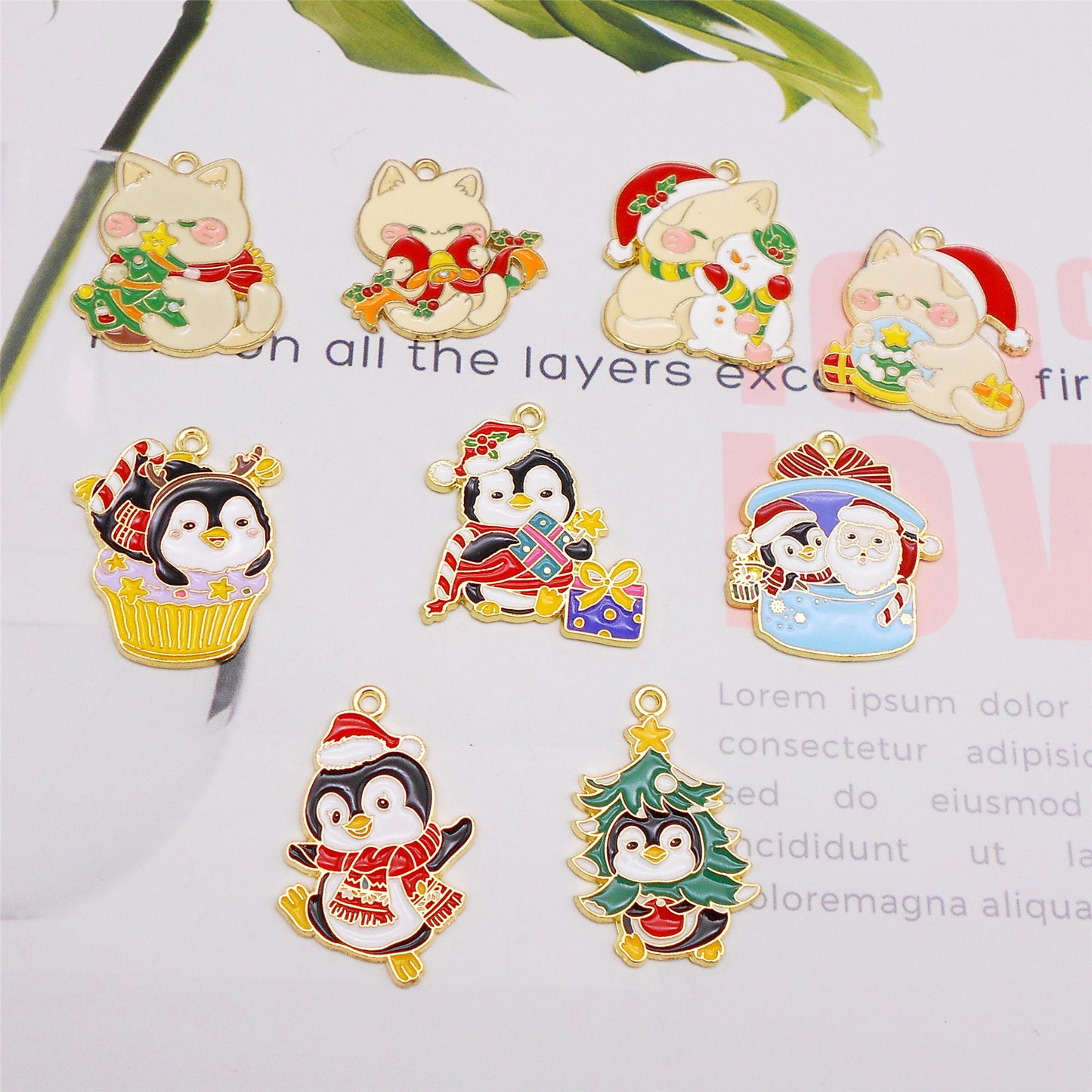 Christmas Penguin & Cat Pendants - 4/5/9Pcs Enamel Metal Charms for DIY Jewelry, Keyring, Decor & Craft Accessories
