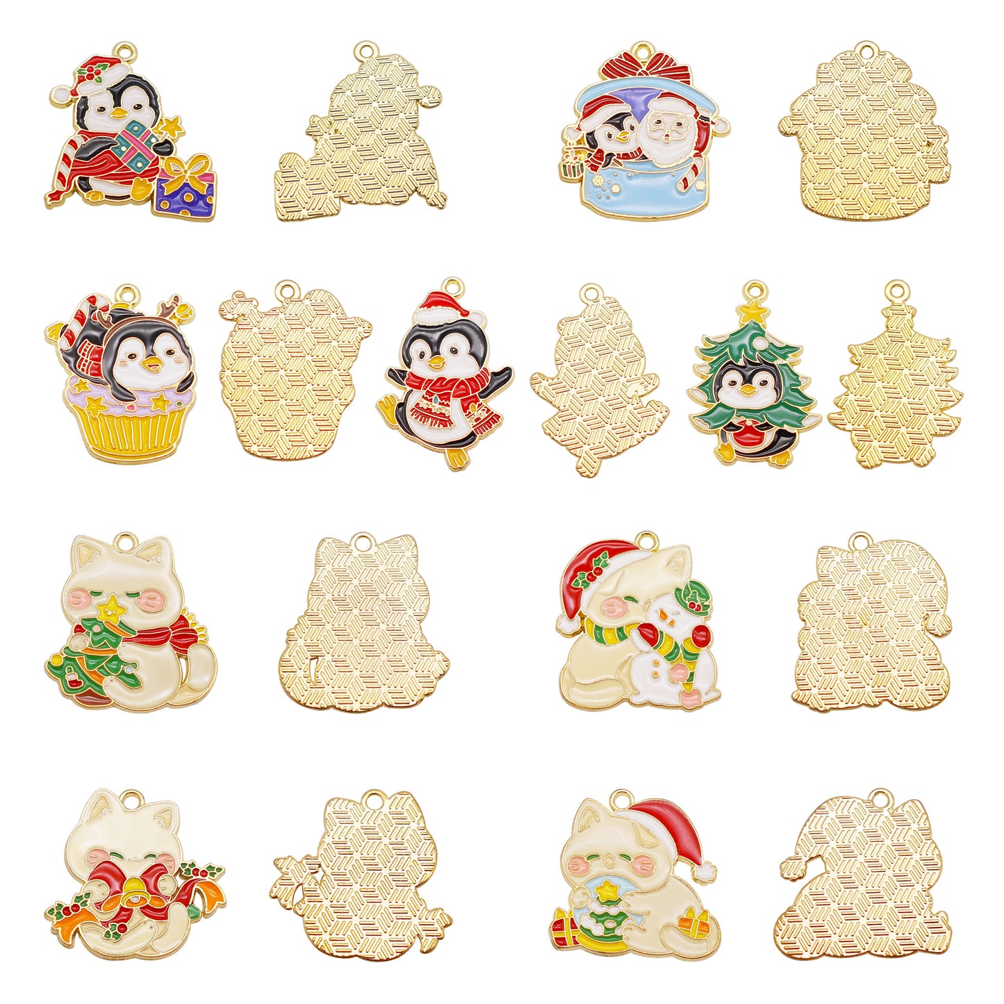 Christmas Penguin & Cat Pendants - 4/5/9Pcs Enamel Metal Charms for DIY Jewelry, Keyring, Decor & Craft Accessories