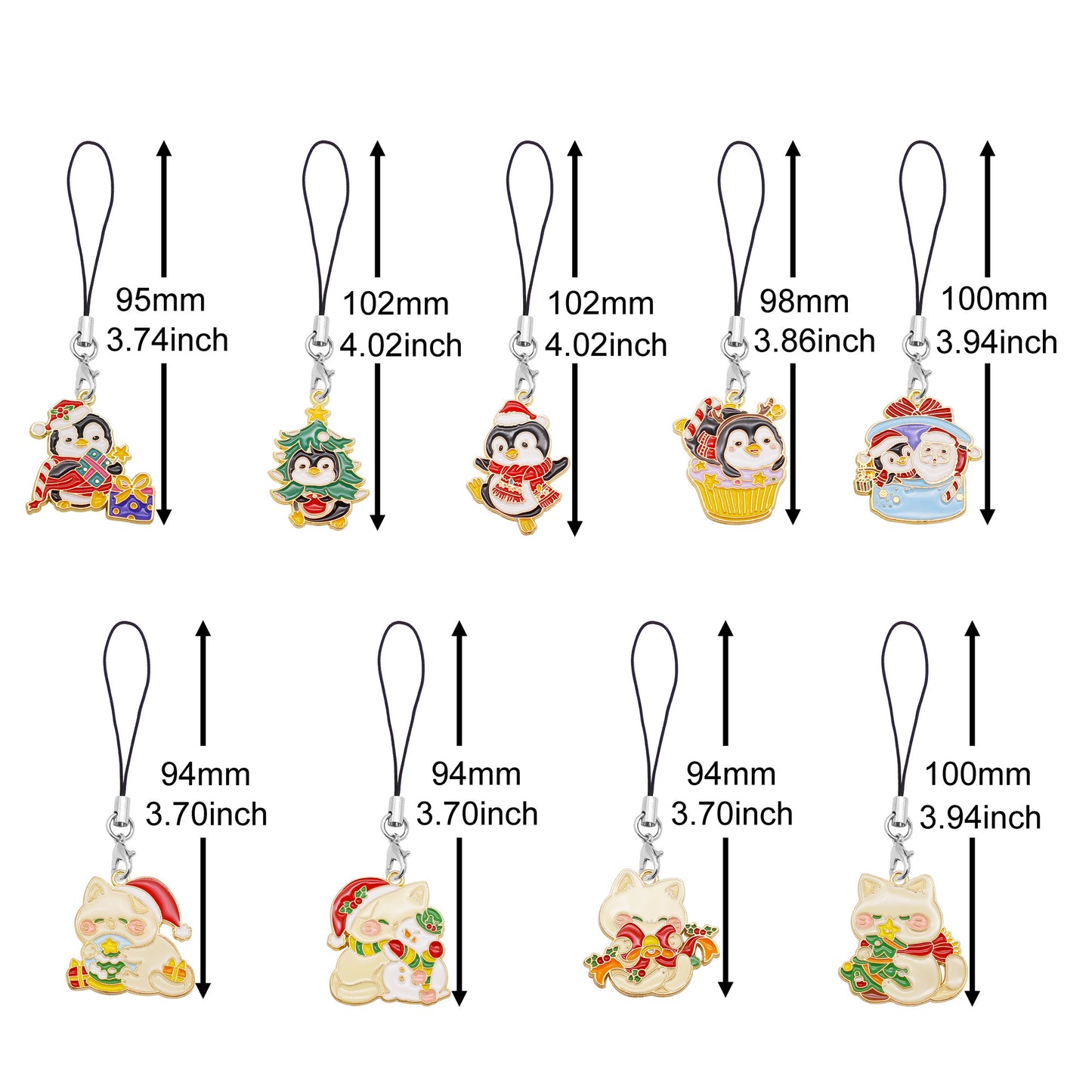 Christmas Theme Penguin & Cat Phone Chain - Cartoon Metal Enamel Charms for Pendant Jewelry Making, Phone Case DIY Crafts Decor