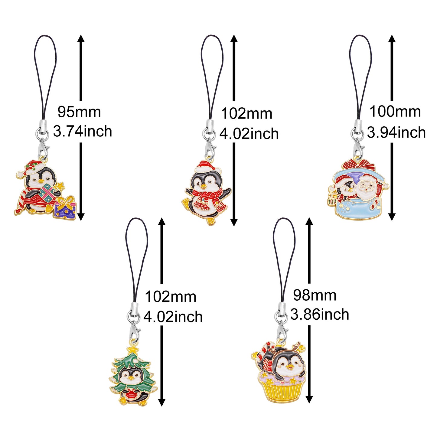 Christmas Theme Penguin & Cat Phone Chain - Cartoon Metal Enamel Charms for Pendant Jewelry Making, Phone Case DIY Crafts Decor