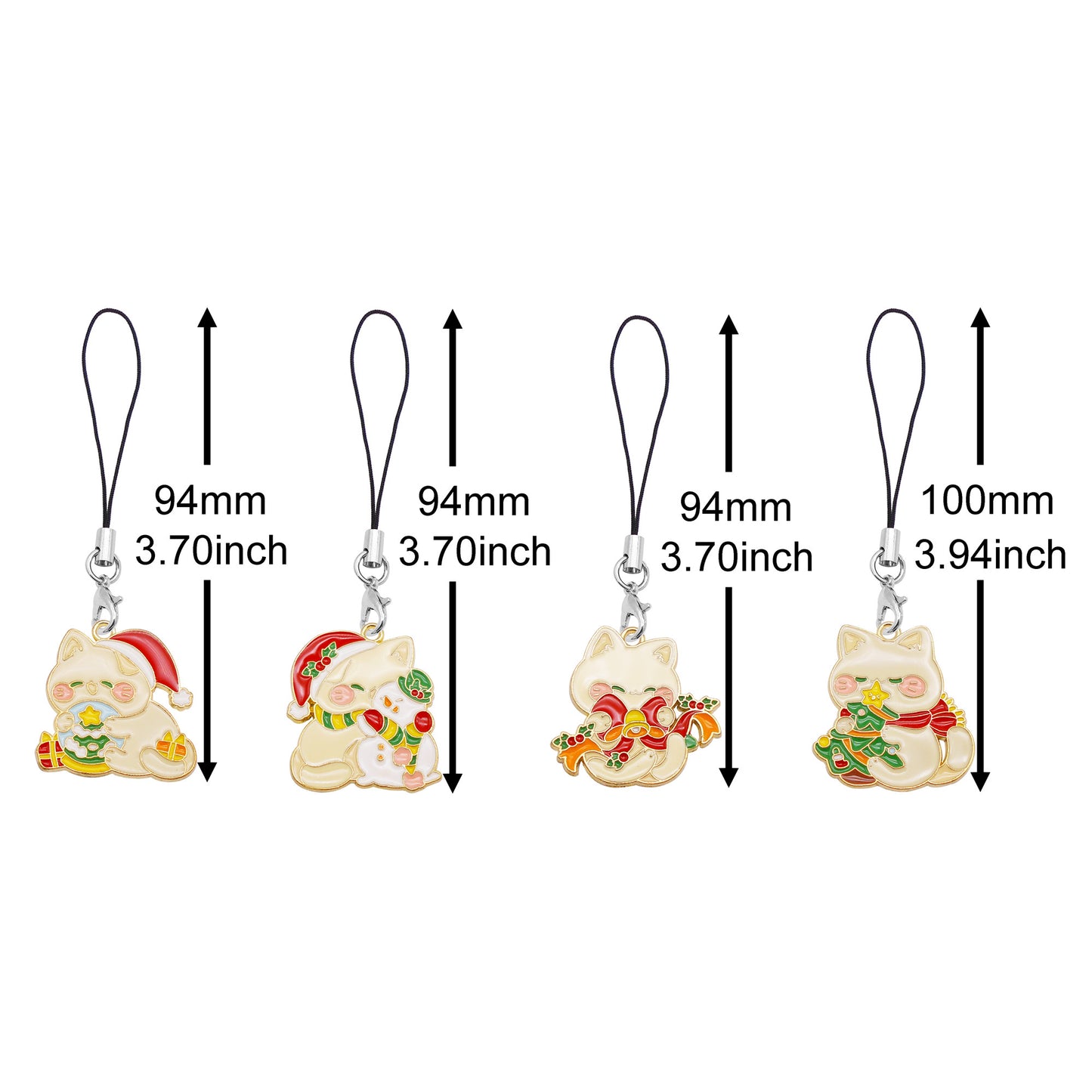 Christmas Theme Penguin & Cat Phone Chain - Cartoon Metal Enamel Charms for Pendant Jewelry Making, Phone Case DIY Crafts Decor