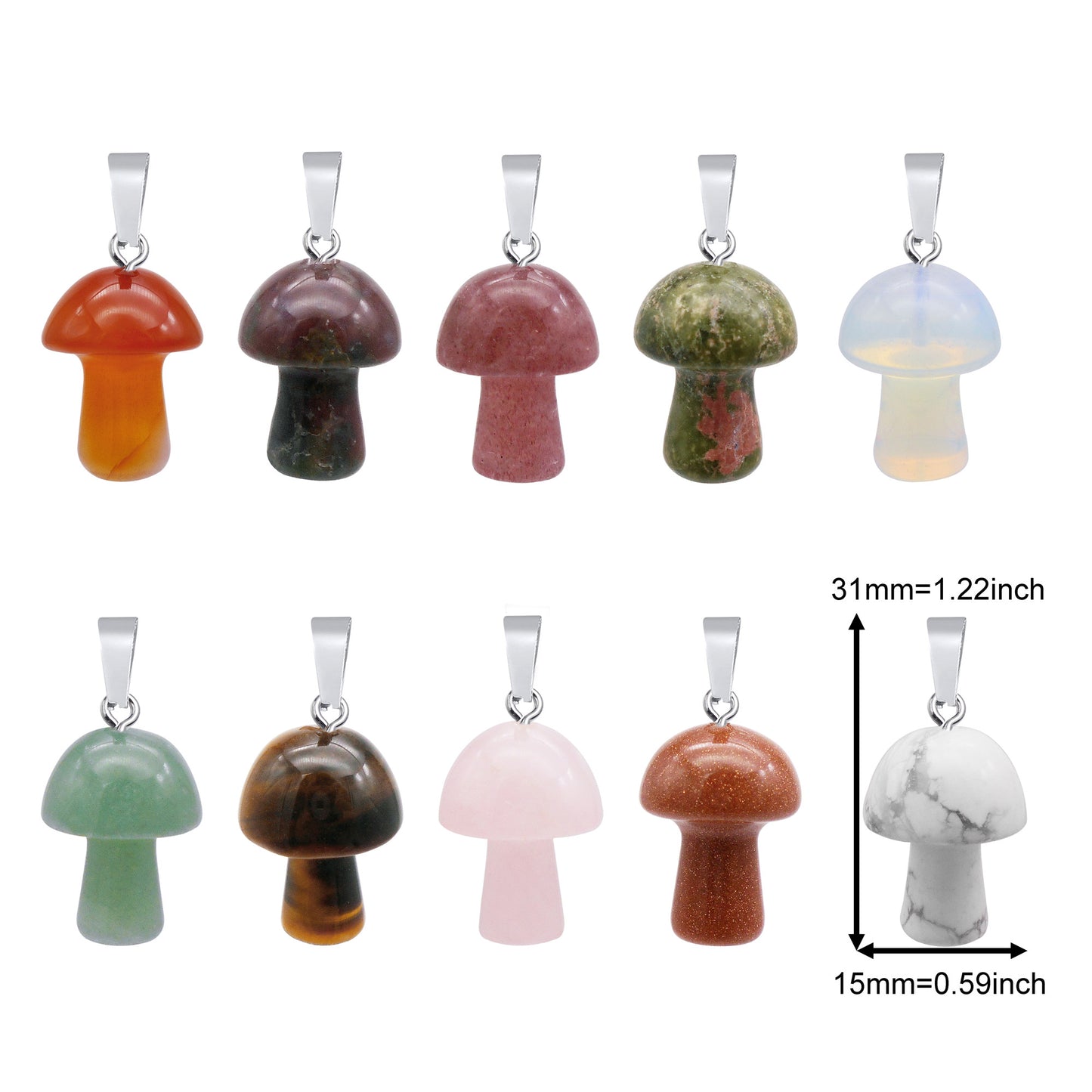 2Pcs Natural Agate Mushroom Pendants - 21x15mm Semi-Precious Stone Charms for DIY Jewelry Making Art Crafts Decor