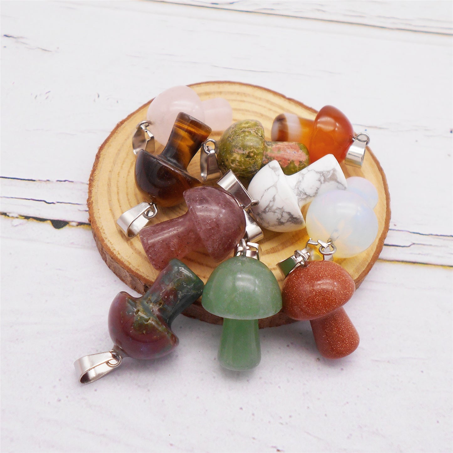 2Pcs Natural Agate Mushroom Pendants - 21x15mm Semi-Precious Stone Charms for DIY Jewelry Making Art Crafts Decor