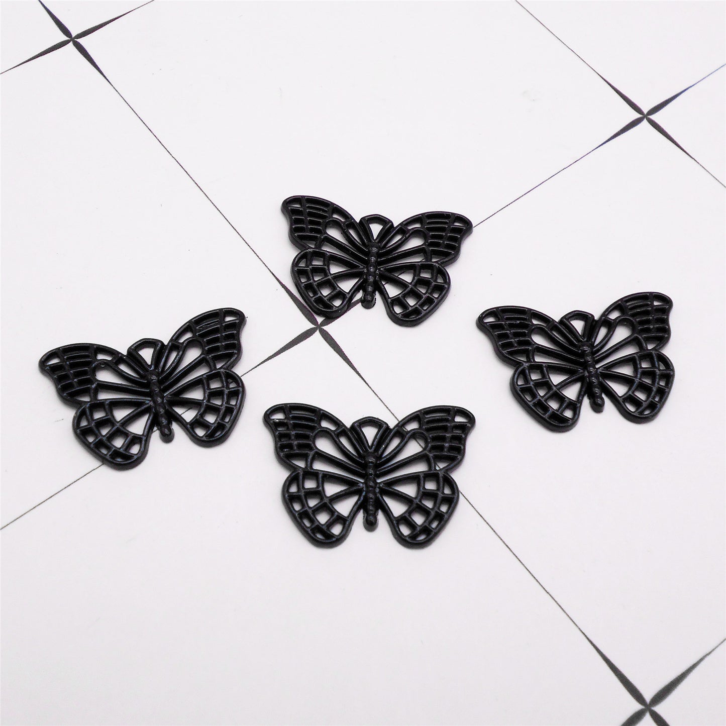 12Pcs Black Electroplated Butterfly Charms - 25x18mm Openwork Metal Insect Pendants for Jewelry Making, DIY Necklace, Bracelet, Earrings, Craft Supplies, Gothic Steampunk Decor