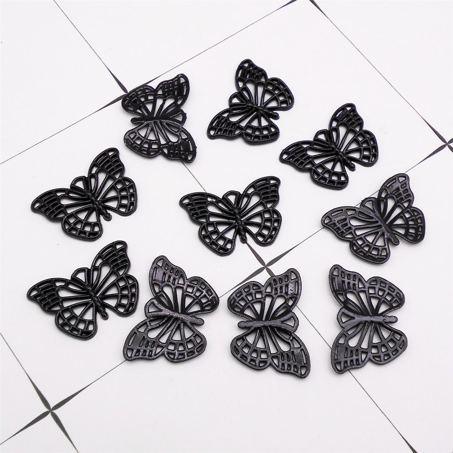 12Pcs Black Electroplated Butterfly Charms - 25x18mm Openwork Metal Insect Pendants for Jewelry Making, DIY Necklace, Bracelet, Earrings, Craft Supplies, Gothic Steampunk Decor