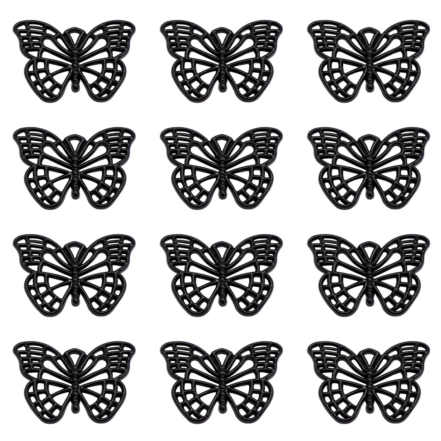 12Pcs Black Electroplated Butterfly Charms - 25x18mm Openwork Metal Insect Pendants for Jewelry Making, DIY Necklace, Bracelet, Earrings, Craft Supplies, Gothic Steampunk Decor