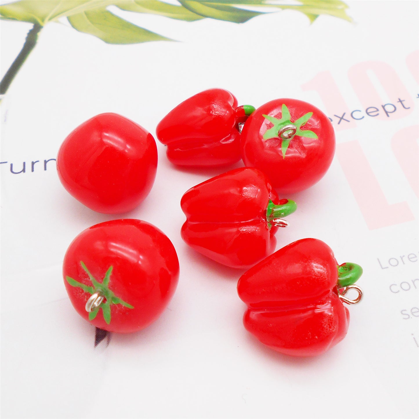 10Pcs Red Chili & Tomato Charms Acrylic Cameo Fruit Vegetable Dangle for Pendant Jewelry Making DIY Crafts Keychain Phone Case Decor