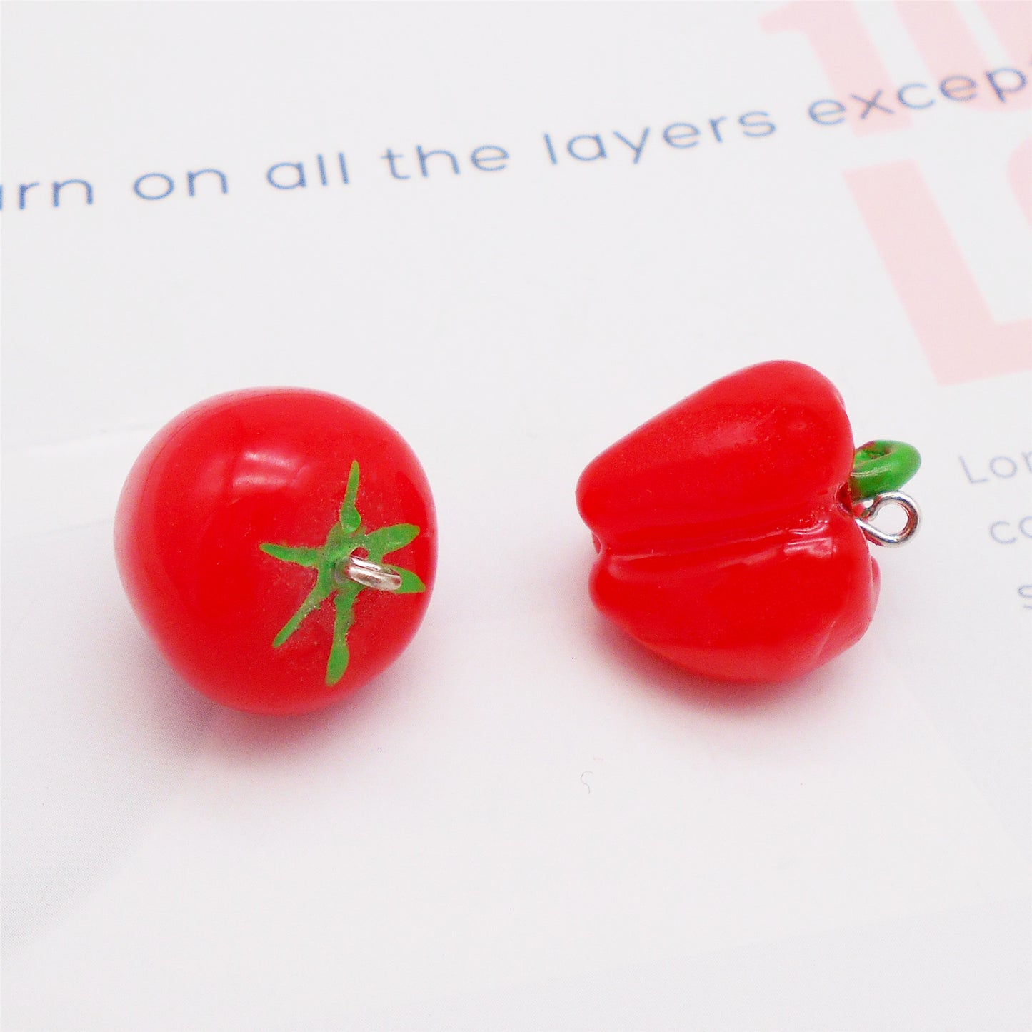 10Pcs Red Chili & Tomato Charms Acrylic Cameo Fruit Vegetable Dangle for Pendant Jewelry Making DIY Crafts Keychain Phone Case Decor