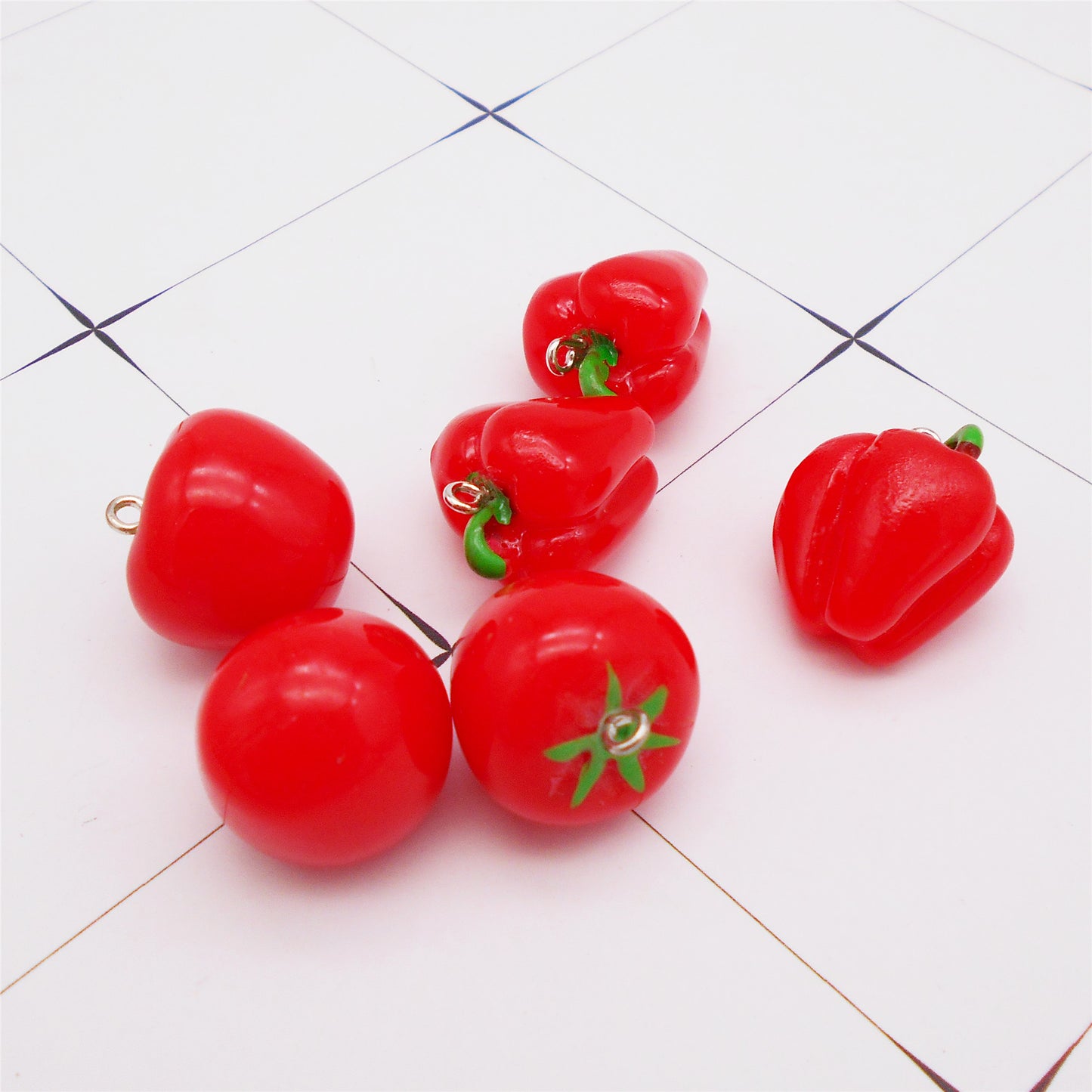 10Pcs Red Chili & Tomato Charms Acrylic Cameo Fruit Vegetable Dangle for Pendant Jewelry Making DIY Crafts Keychain Phone Case Decor