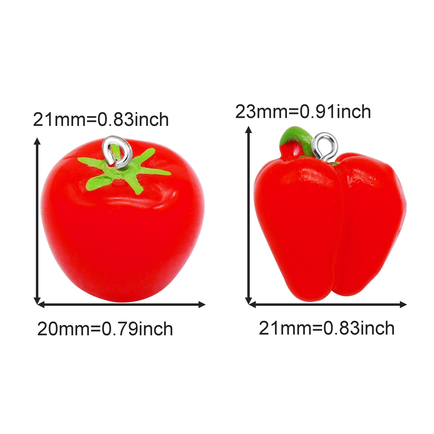 10Pcs Red Chili & Tomato Charms Acrylic Cameo Fruit Vegetable Dangle for Pendant Jewelry Making DIY Crafts Keychain Phone Case Decor