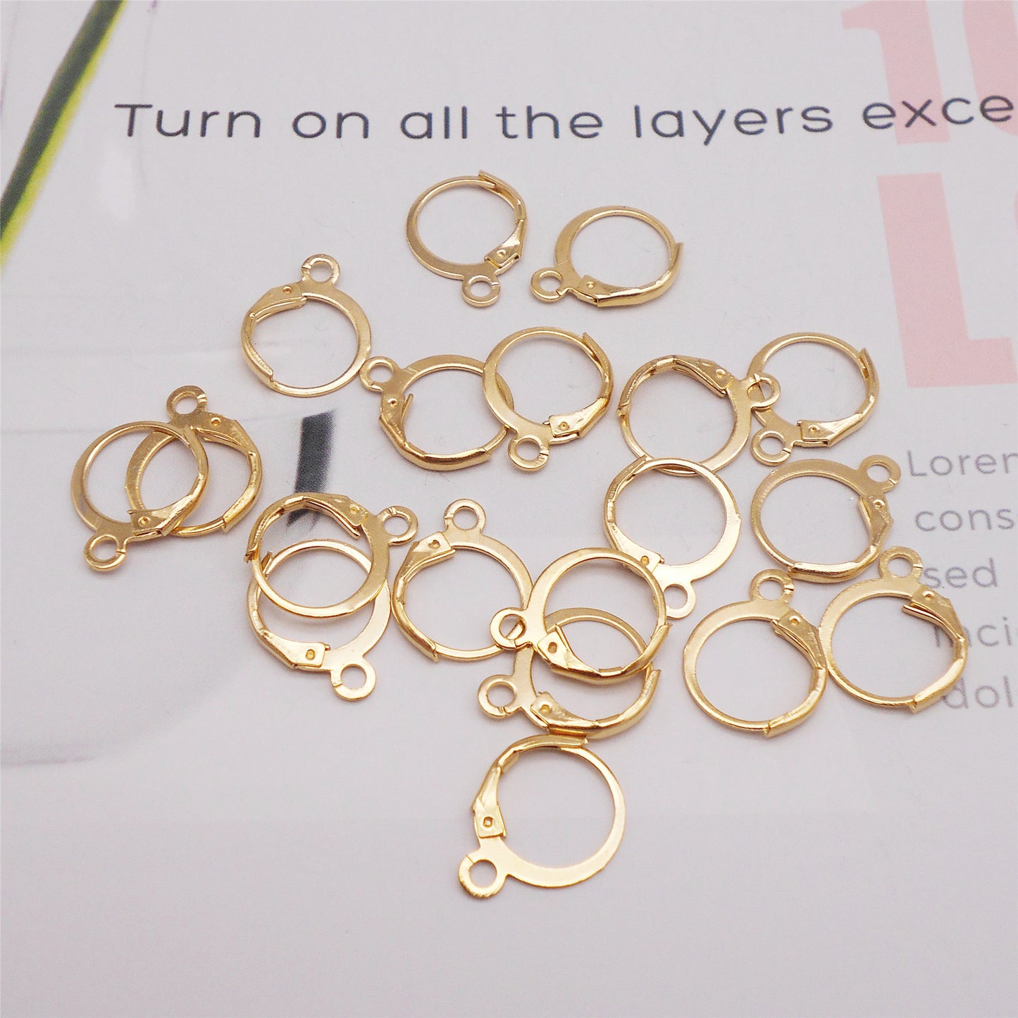 42Pcs 16x12mm Metal French Hook Round Flat Ear Clips Golden No-Piercing Jewelry Findings for DIY Earrings, Dangling Charms