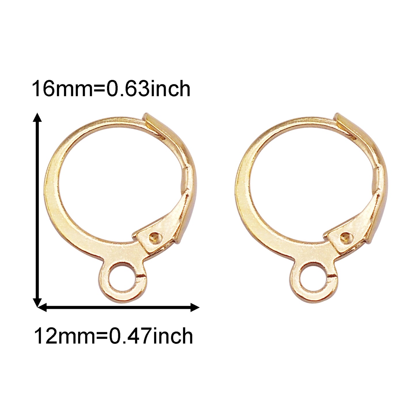 42Pcs 16x12mm Metal French Hook Round Flat Ear Clips Golden No-Piercing Jewelry Findings for DIY Earrings, Dangling Charms