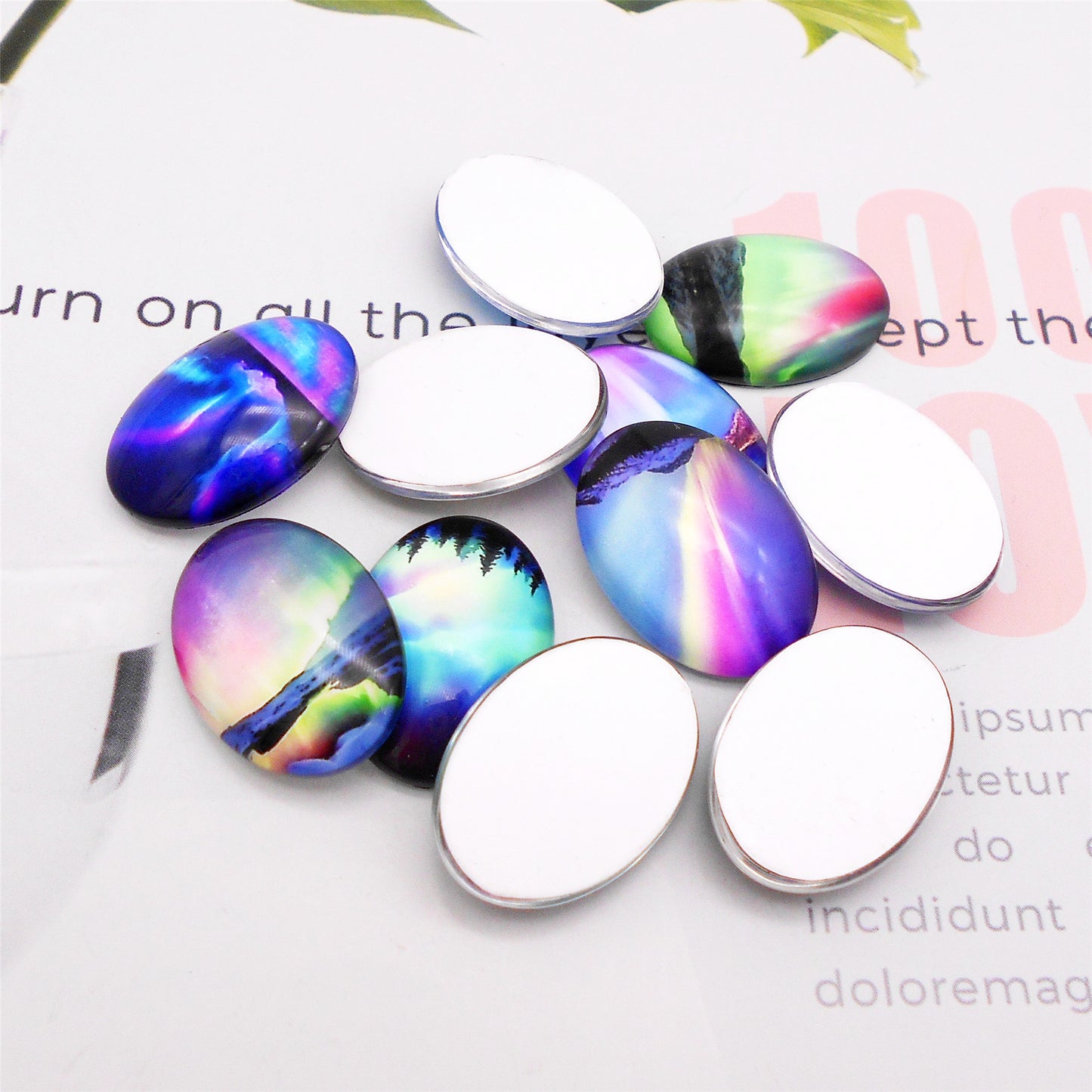 40Pcs Aurora Glass Cabochon Polar Light Oval Cabs 25X18mm for Jewelry Making Necklace Earrings Decoration Craft DIY Finding Accessories