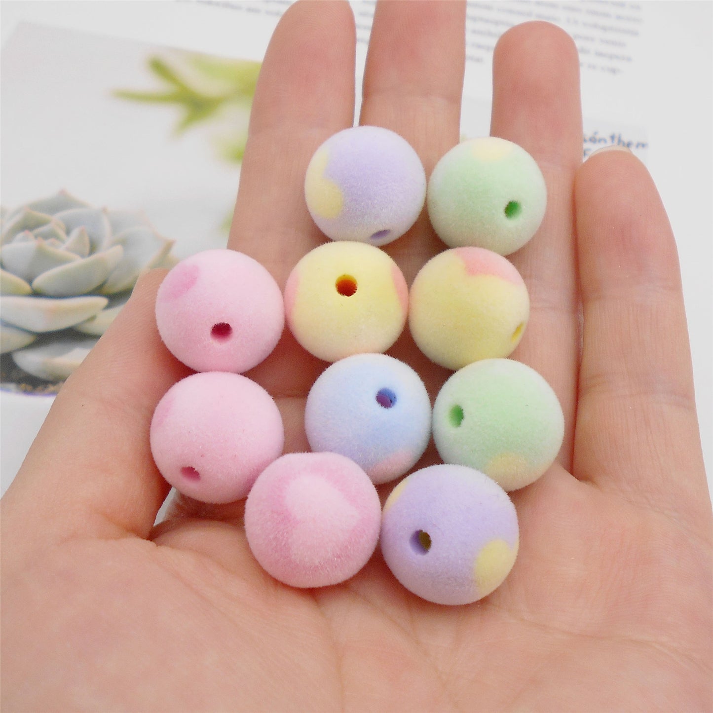10Pcs Acrylic Flocked Round Beads 16mm Jewelry Loose Spacer Beads Bracelet Making Accessories DIY Crafts Supplies Phone Chain Decor