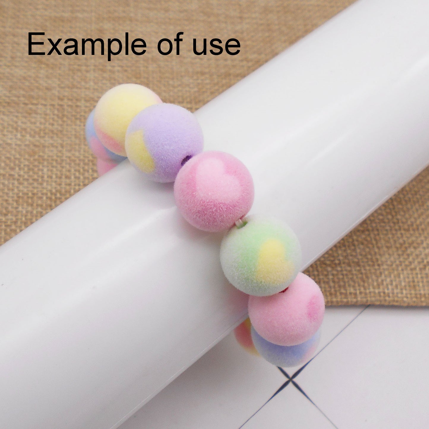10Pcs Acrylic Flocked Round Beads 16mm Jewelry Loose Spacer Beads Bracelet Making Accessories DIY Crafts Supplies Phone Chain Decor