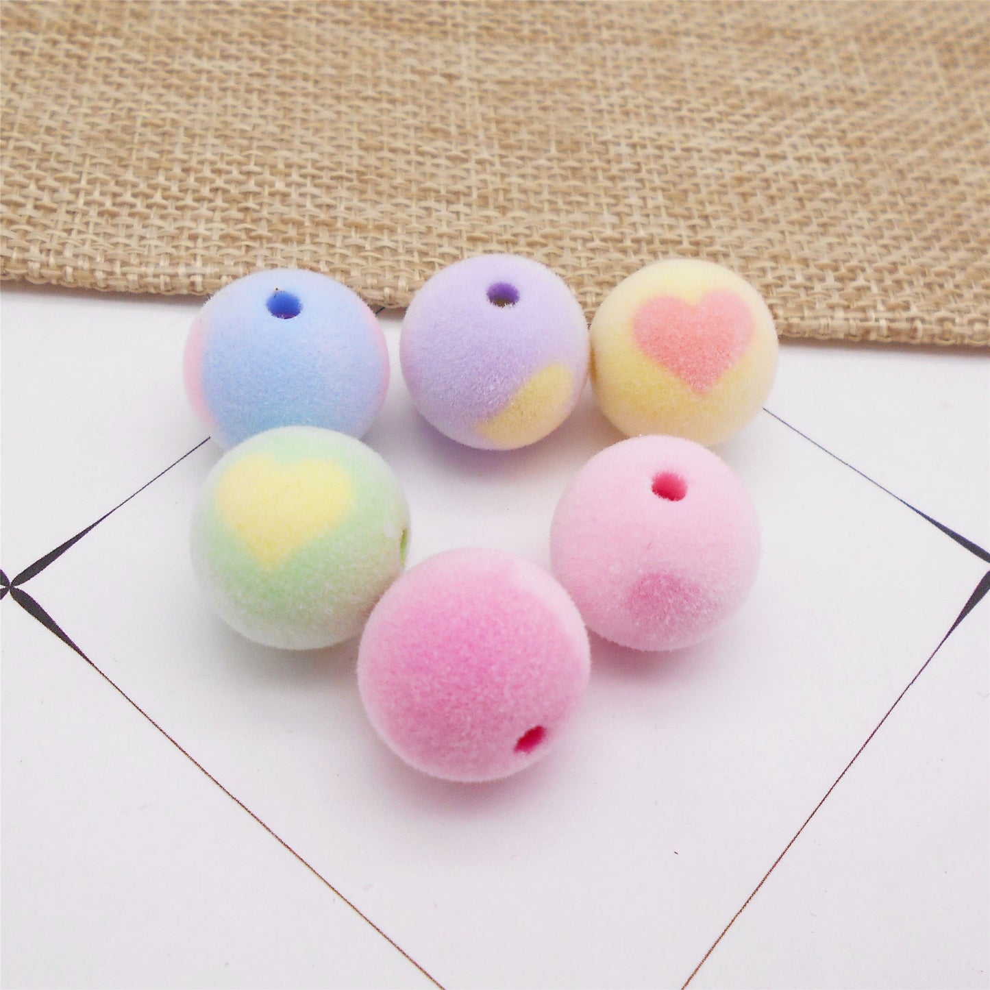 10Pcs Acrylic Flocked Round Beads 16mm Jewelry Loose Spacer Beads Bracelet Making Accessories DIY Crafts Supplies Phone Chain Decor