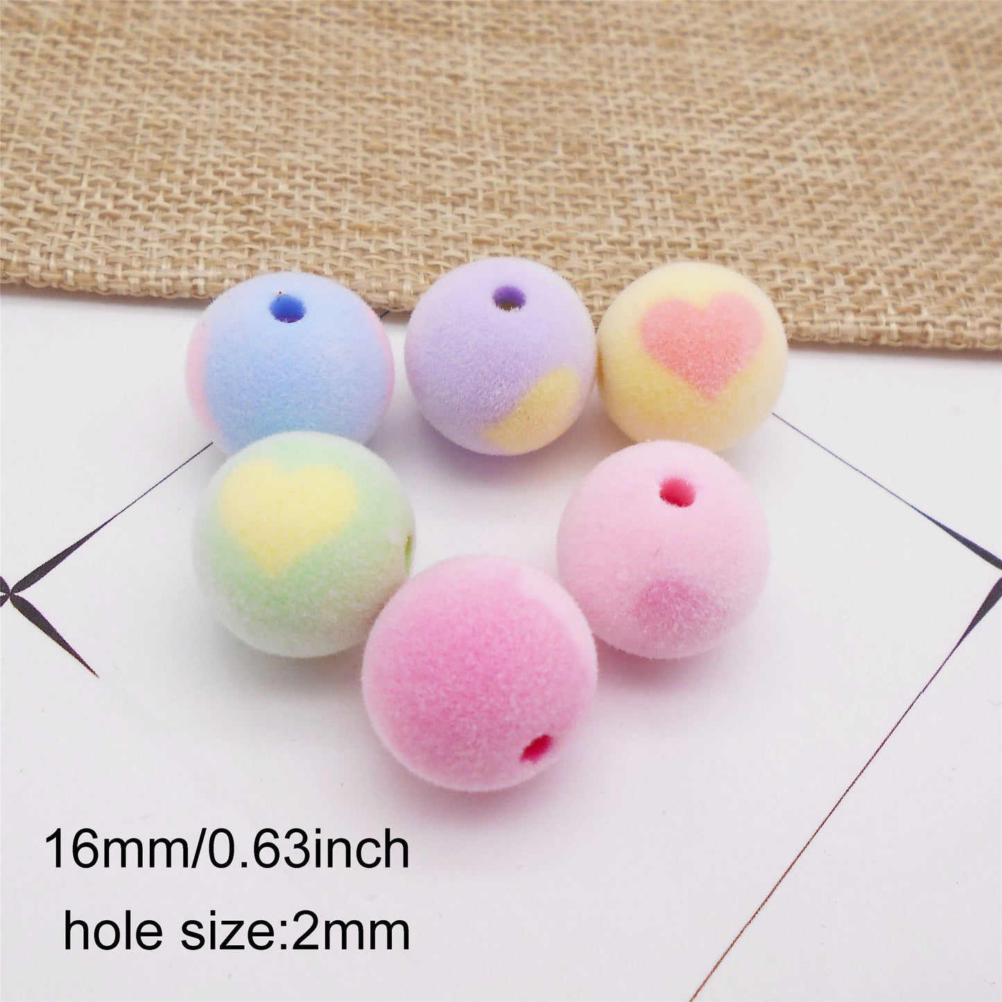 10Pcs Acrylic Flocked Round Beads 16mm Jewelry Loose Spacer Beads Bracelet Making Accessories DIY Crafts Supplies Phone Chain Decor