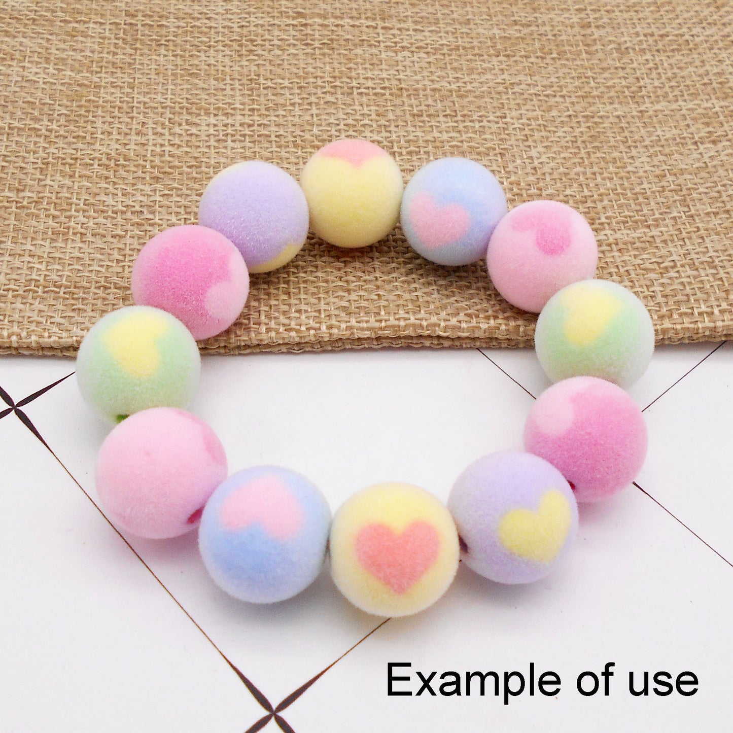 10Pcs Acrylic Flocked Round Beads 16mm Jewelry Loose Spacer Beads Bracelet Making Accessories DIY Crafts Supplies Phone Chain Decor